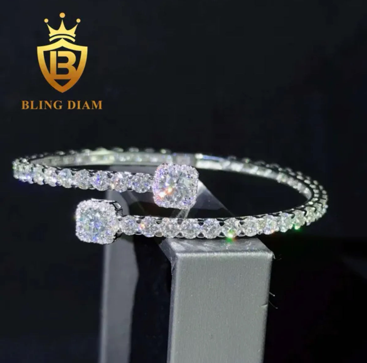 Square Cut Moissanite Bangle Tennis Bracelet in White Gold