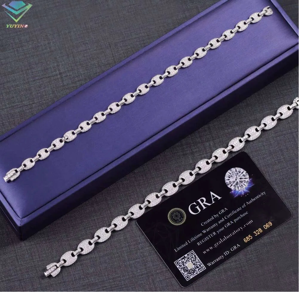 Moissanite Puff Link Bracelet in White Gold - 6mm