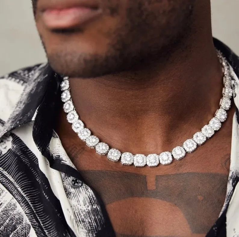 Moissanite Cluster Chain in White Gold - 10mm