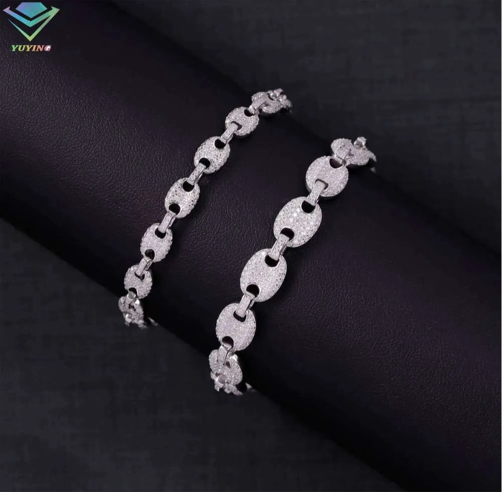 Moissanite Puff Link Bracelet in White Gold - 6mm