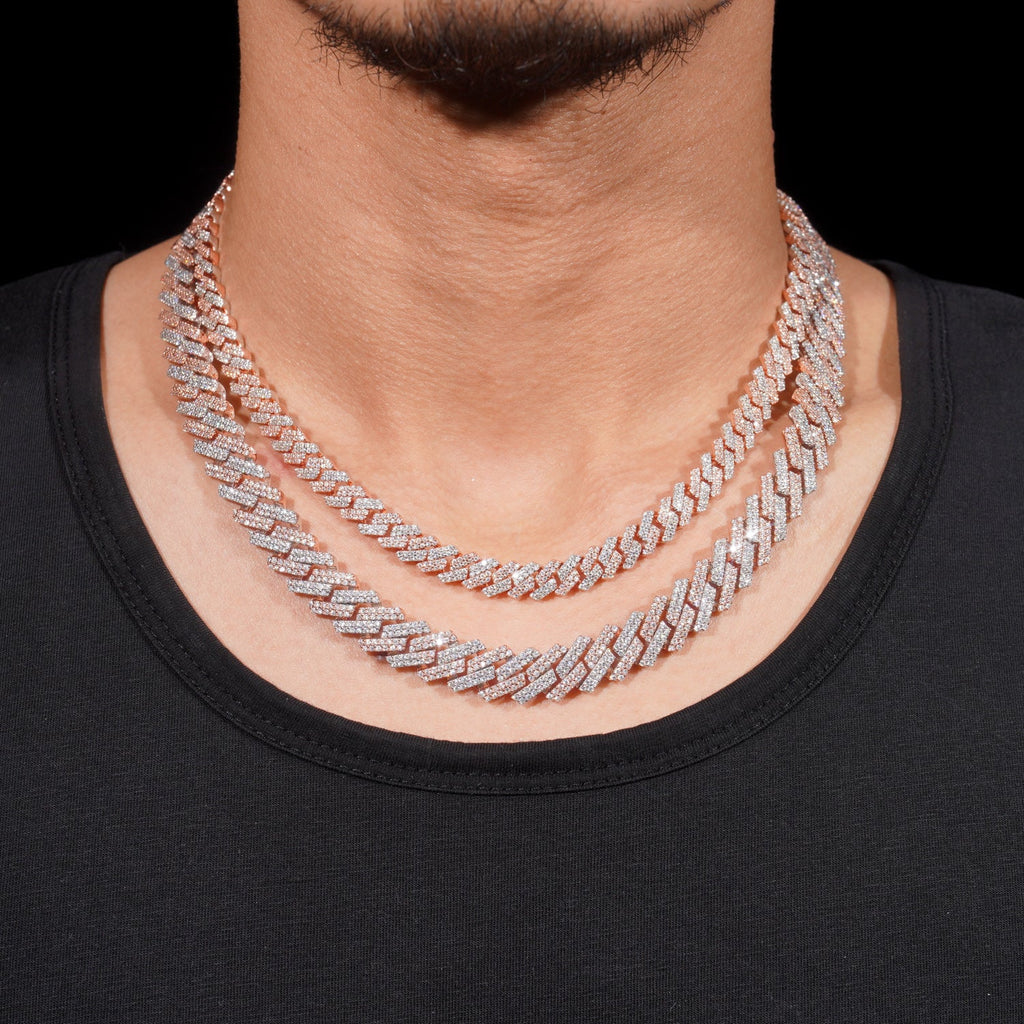 Moissanite Prong Cuban Link Chain in Rose Gold - 15MM