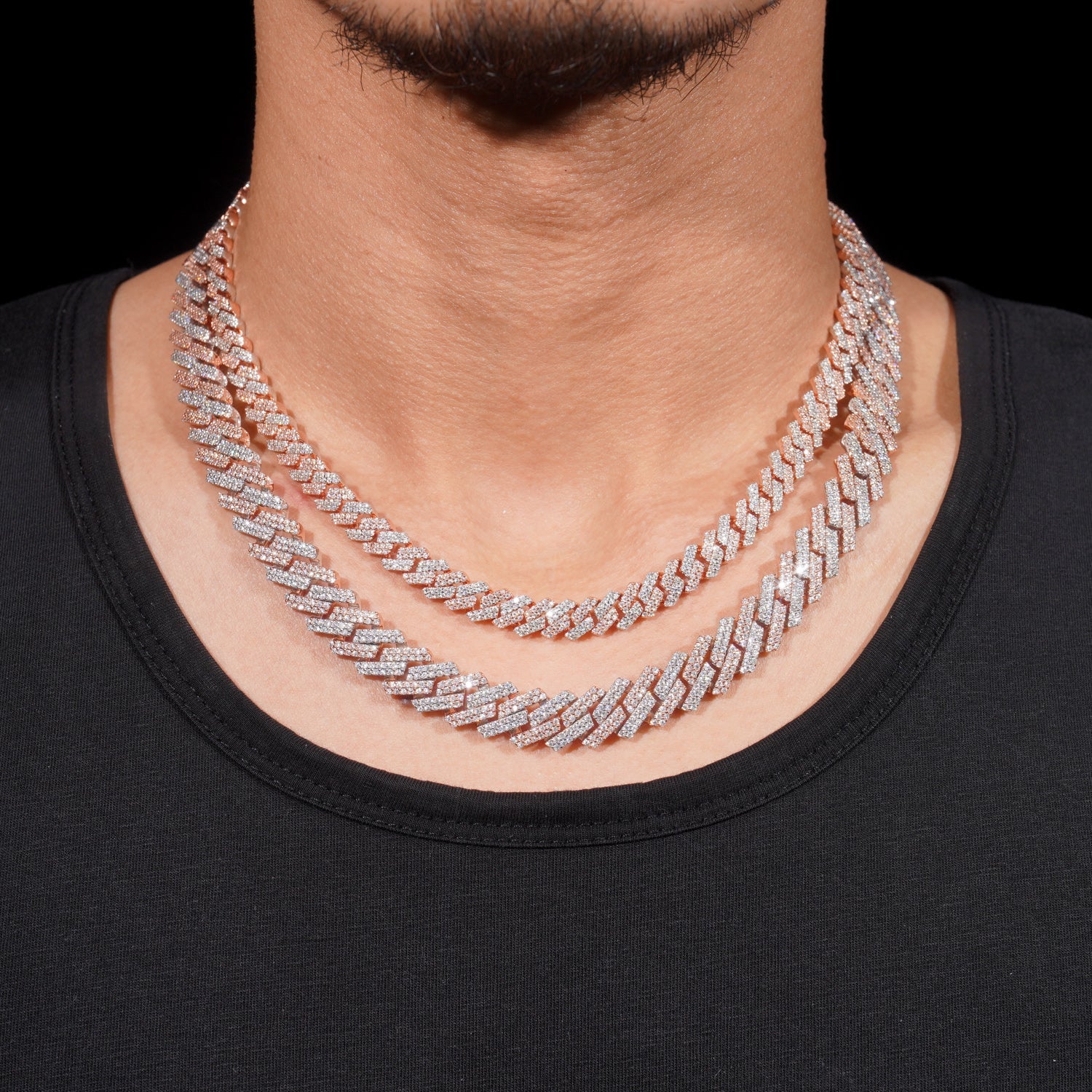 Moissanite Prong Cuban Link Chain in Rose Gold - 15MM