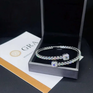 Square Cut Bangle Tennis Bracelet in White Gold