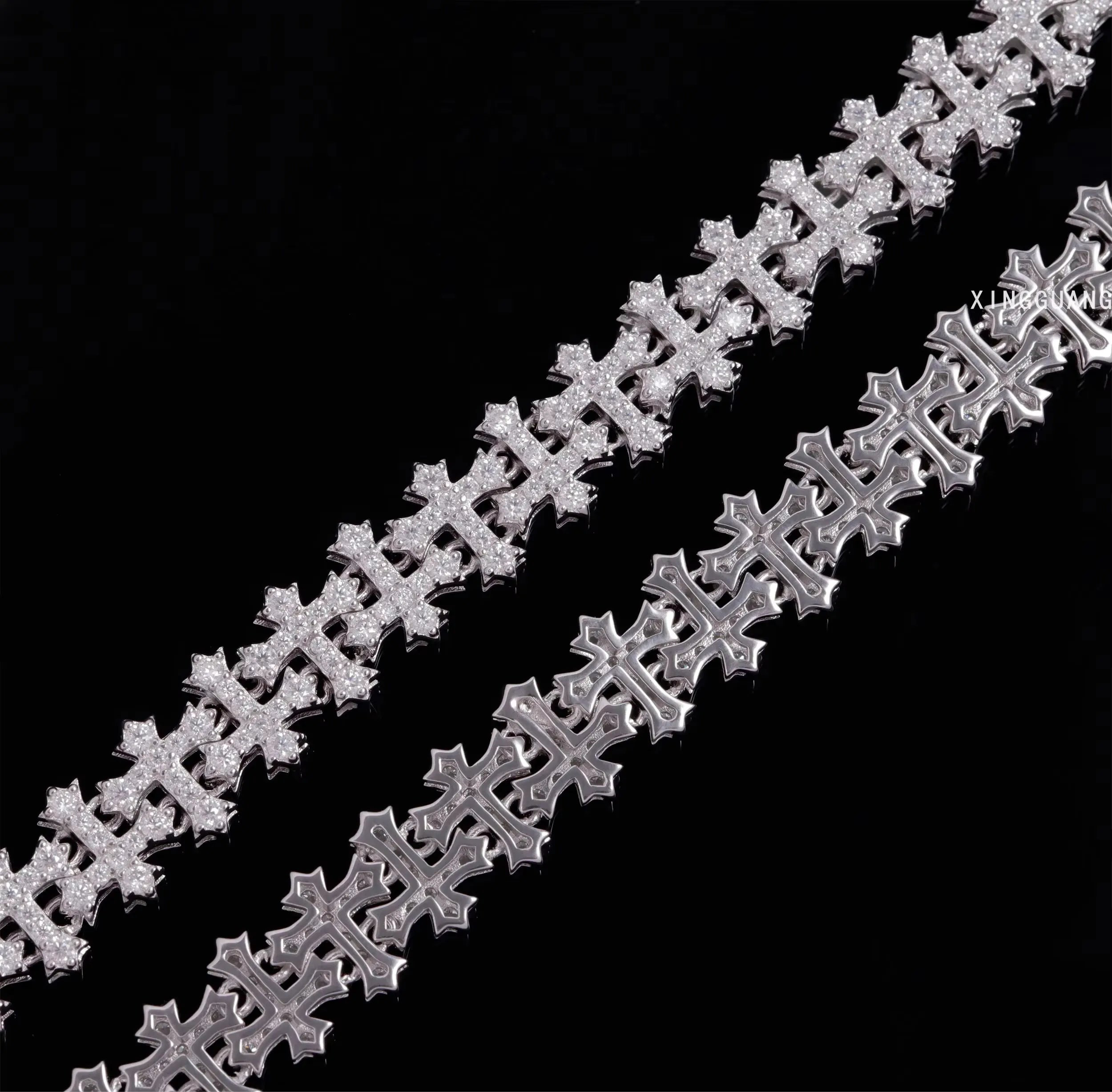 Moissanite Cross Link Chain in White Gold