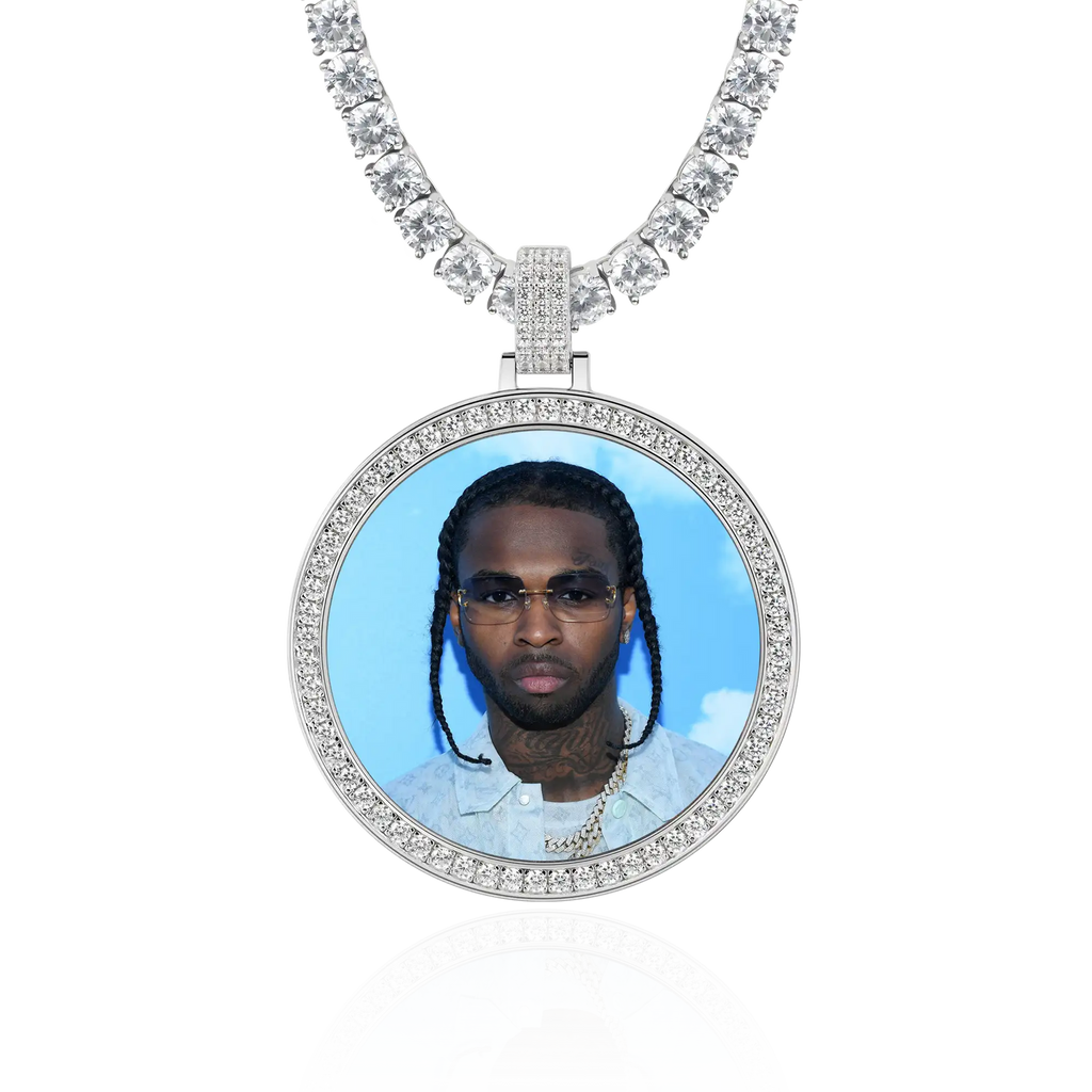 Moissanite Photo Memory Pendant in White Gold