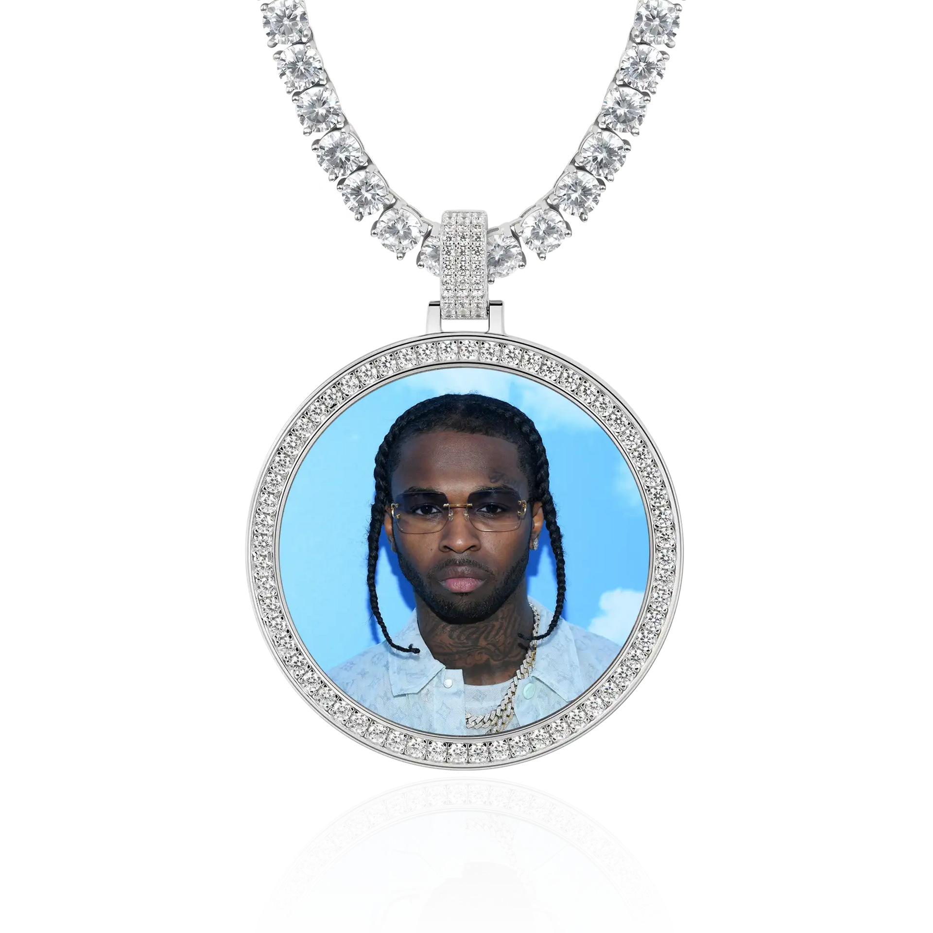 Moissanite Photo Memory Pendant in White Gold