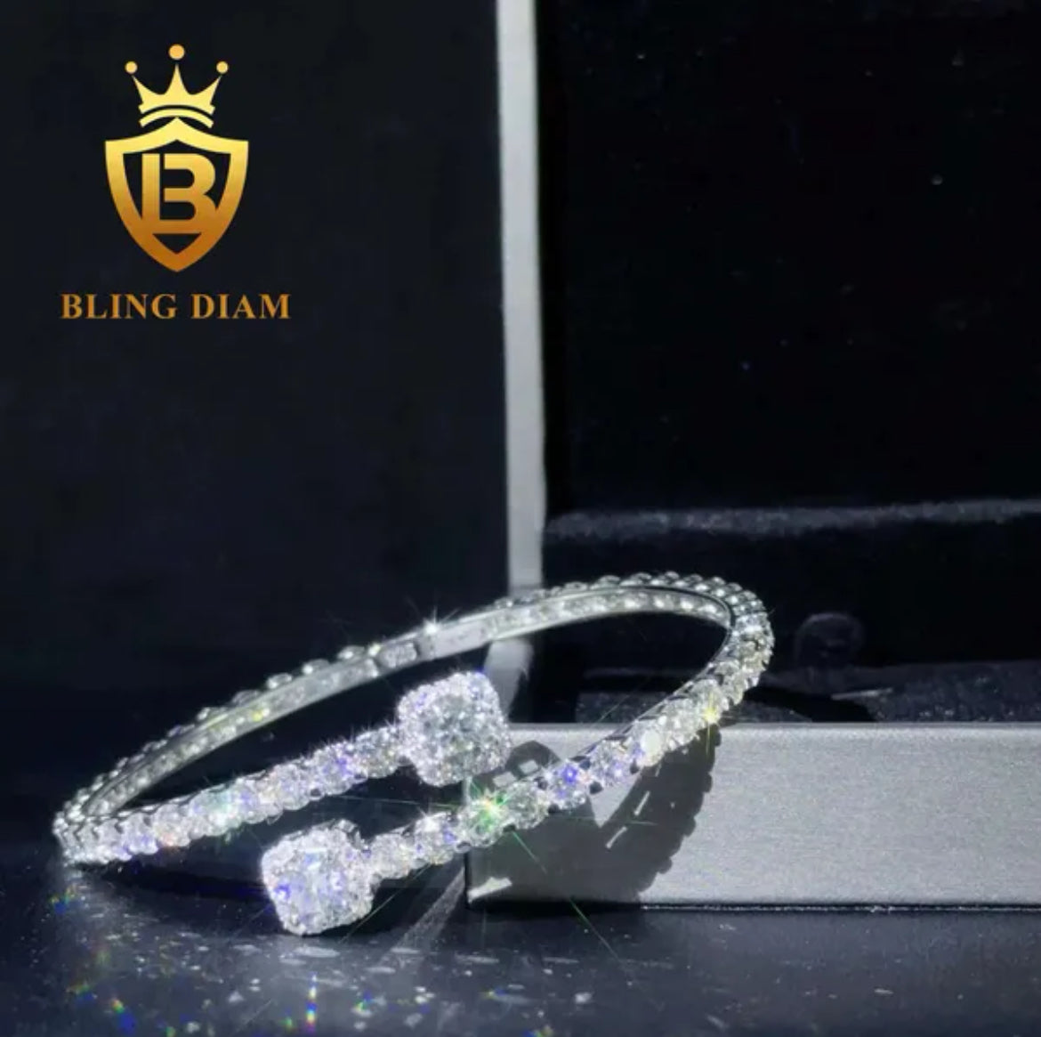 Square Cut Moissanite Bangle Tennis Bracelet in White Gold