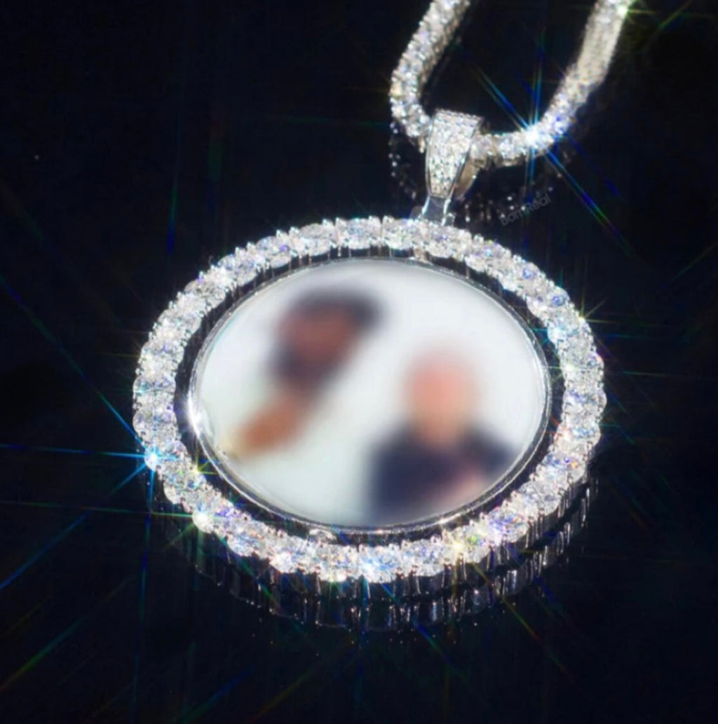 Moissanite Photo Memory Pendant in White Gold
