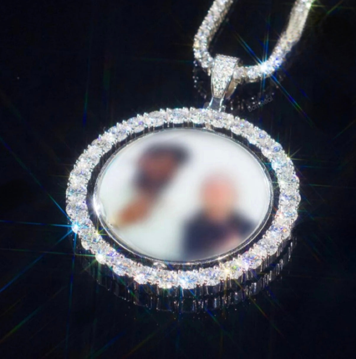 Moissanite Photo Memory Pendant in White Gold
