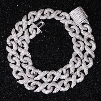 Moissanite Infinity Link Chain in White Gold - 12mm