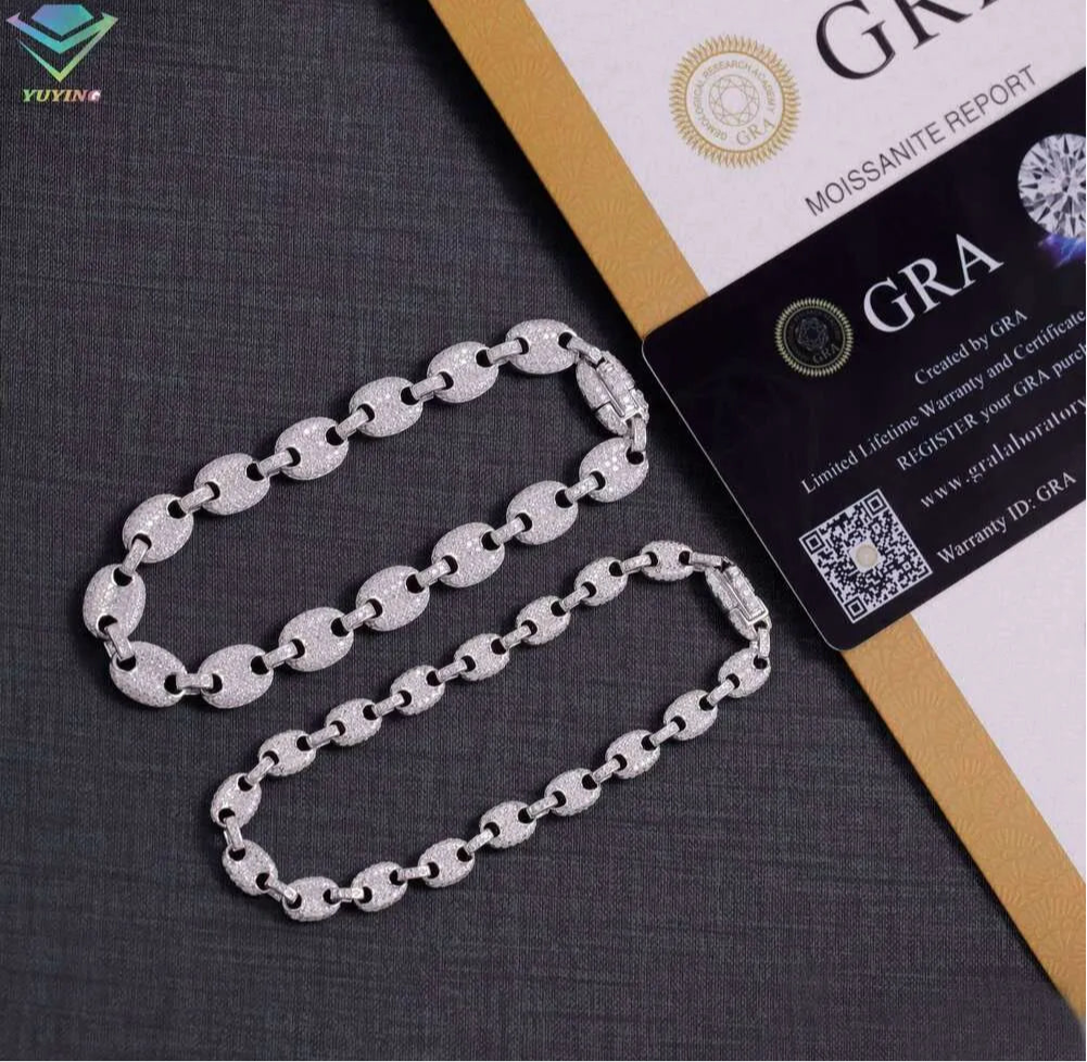 Moissanite Puff Link Bracelet in White Gold - 6mm