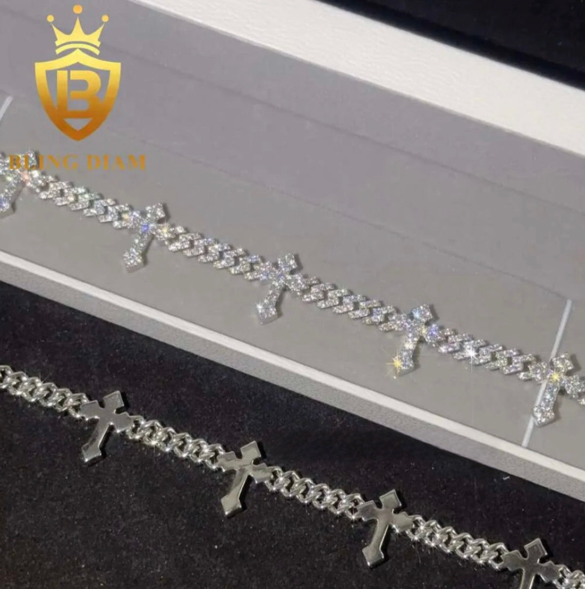 Moissanite Cross Bracelet in White Gold - 6mm