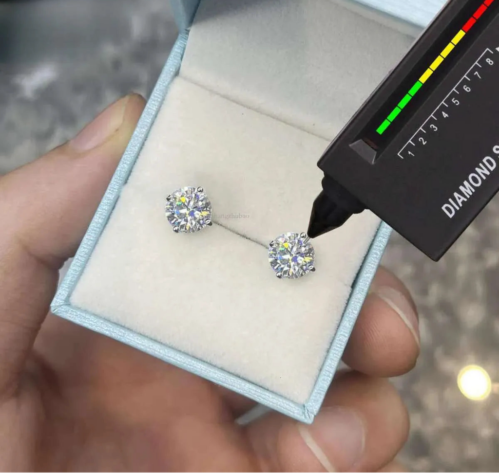 Round Cut Moissanite Stud Earrings in White Gold