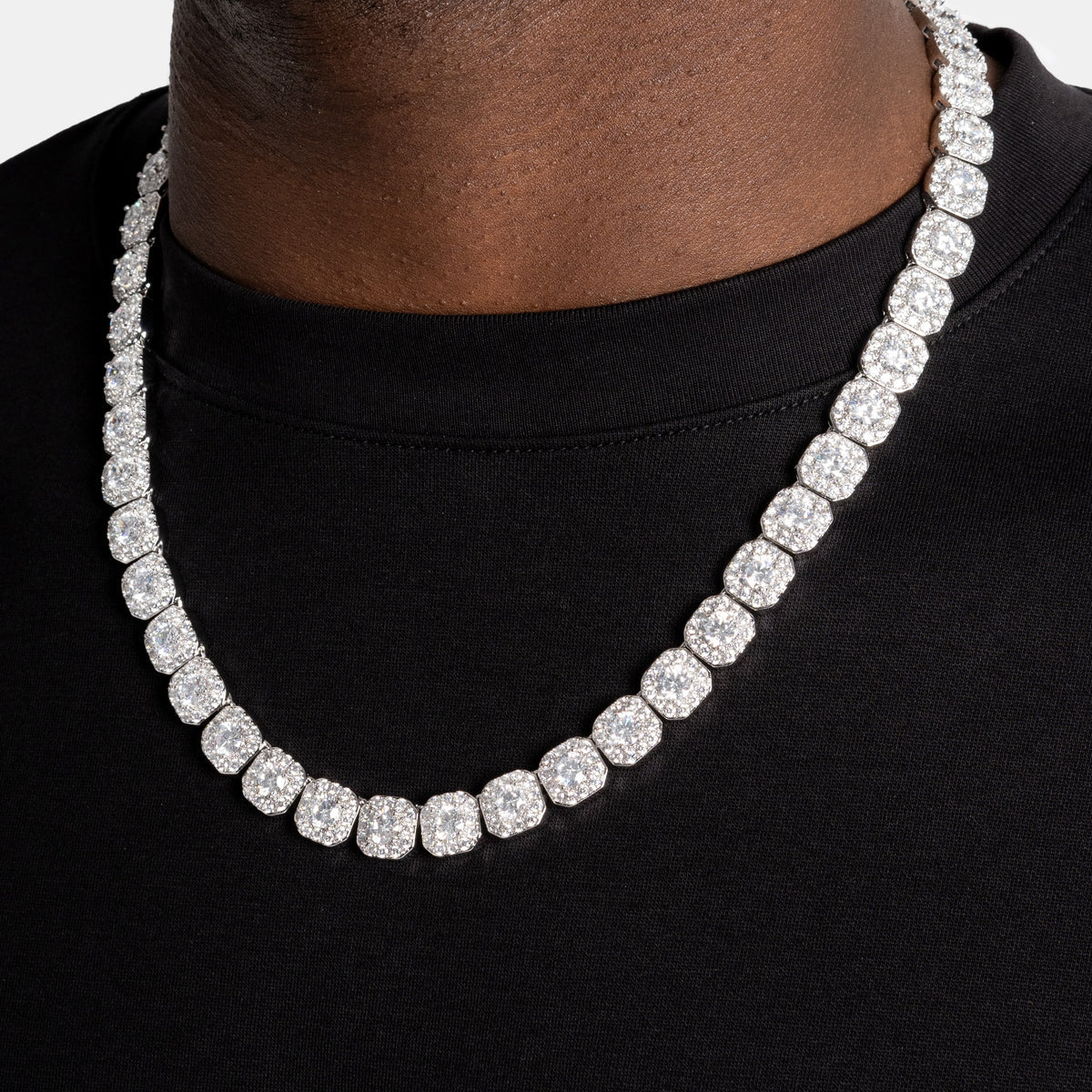 Moissanite Cluster Chain in White Gold - 10mm