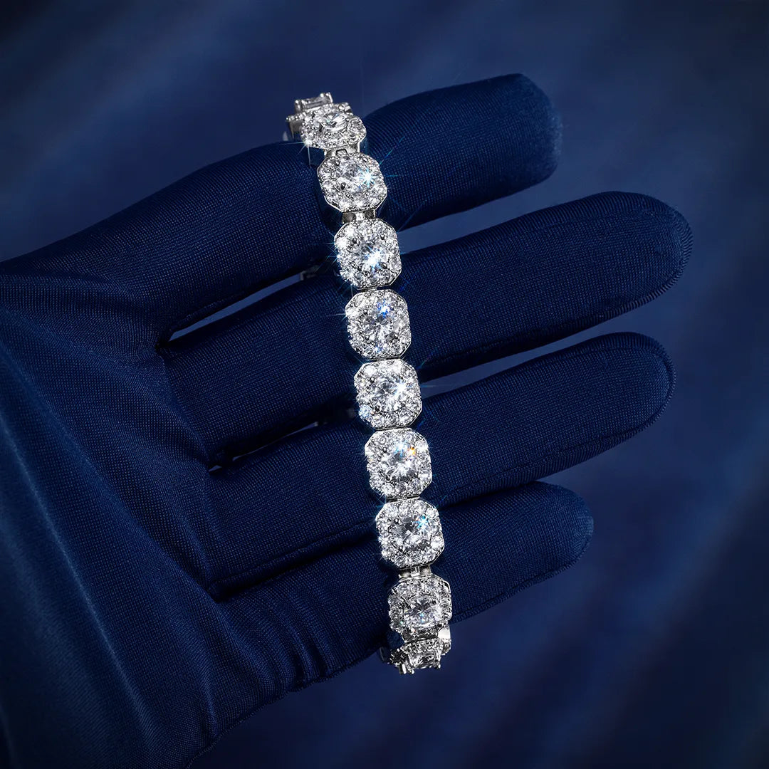 Moissanite Cluster Bracelet in White Gold - 8mm
