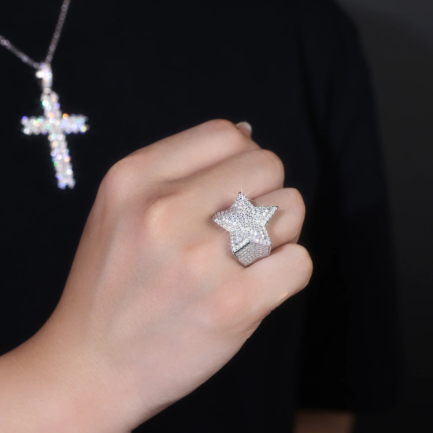 Moissanite Star Ring in White Gold