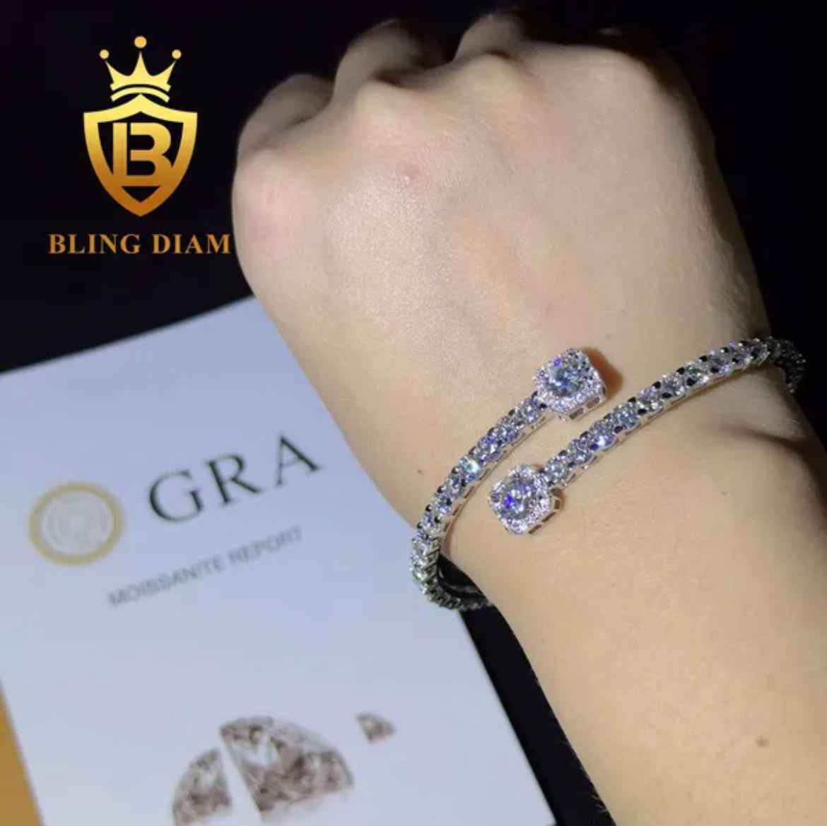 Square Cut Moissanite Bangle Tennis Bracelet in White Gold
