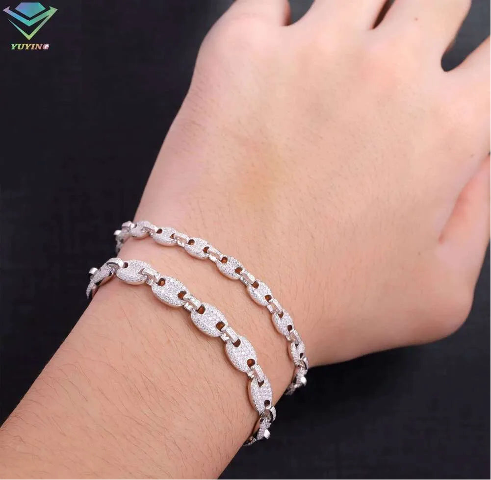 Moissanite Puff Link Bracelet in White Gold - 6mm