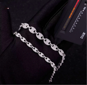 Iced Out Puff Link Bracelet in White Gold - 6mm