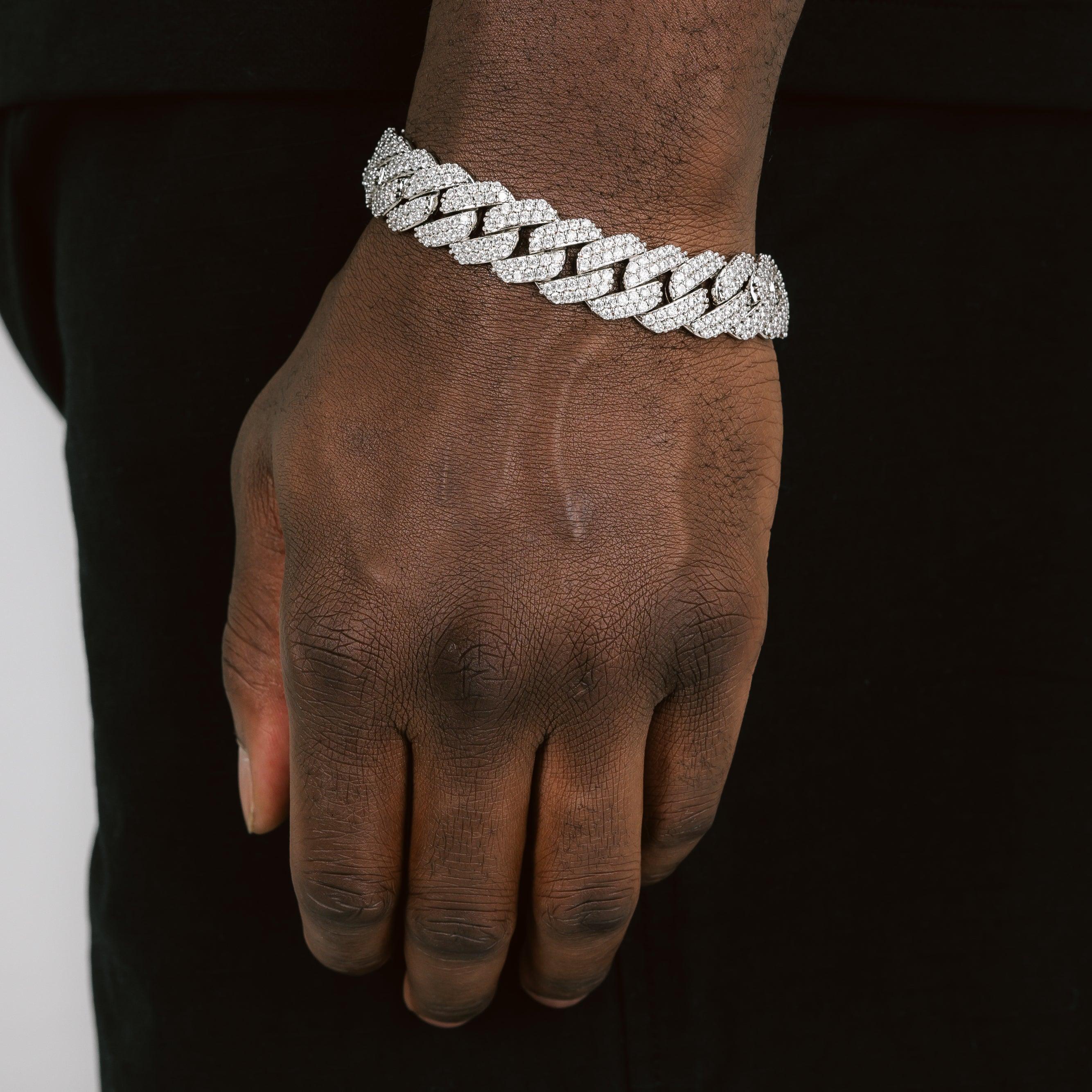 Moissanite Prong Cuban Link Bracelet in White Gold - 15mm