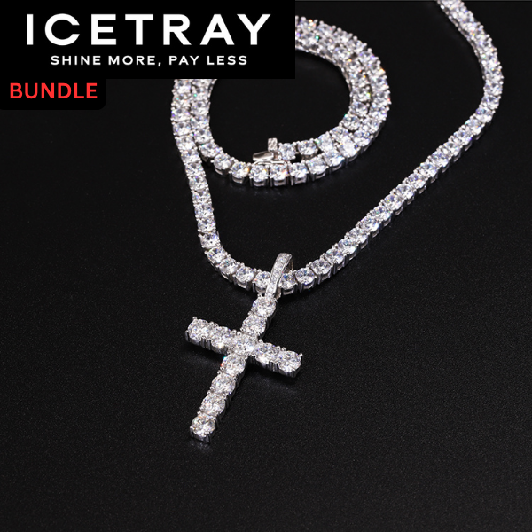 ICETRAY Tennis Chain + Cross Pendant Bundle