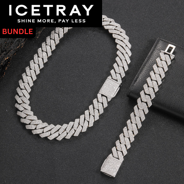 ICETRAY Prong Cuban Link Chain + Bracelet Bundle