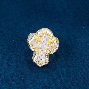 Moissanite Baguette Cross Ring in Yellow Gold