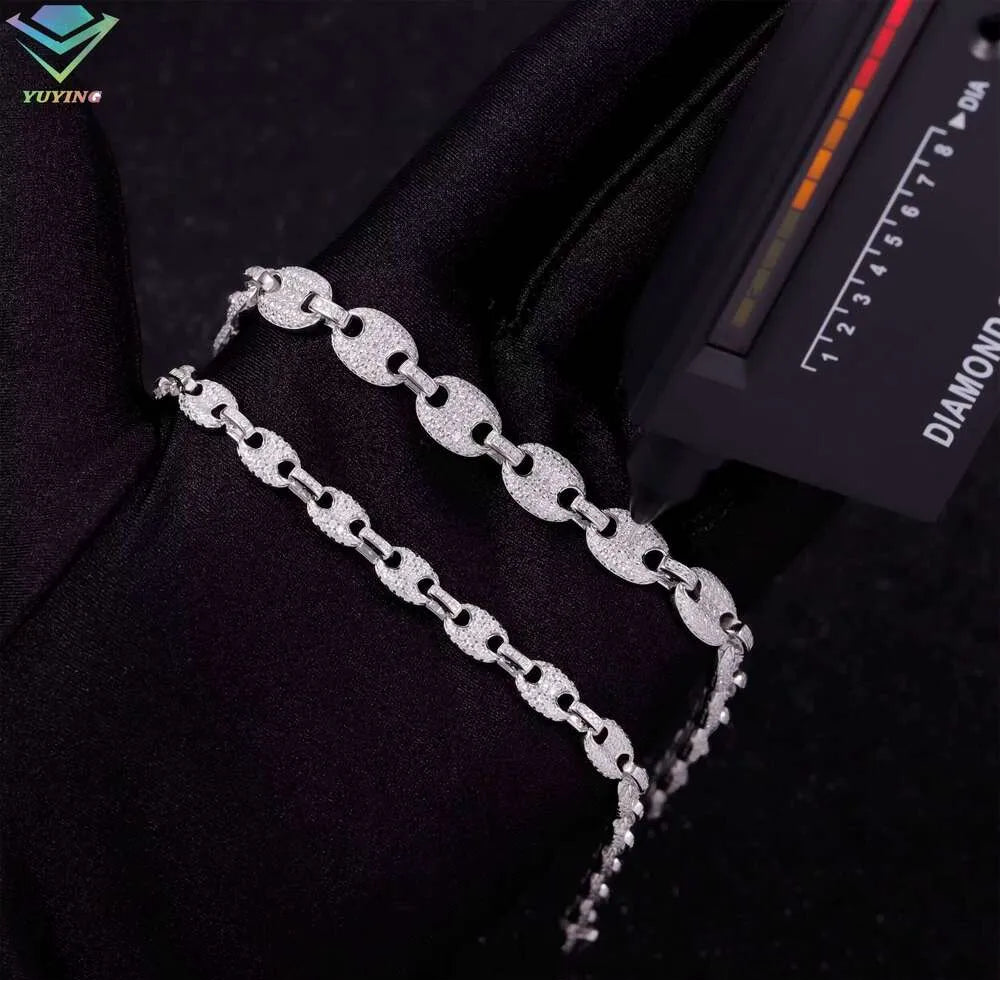 Moissanite Puff Link Bracelet in White Gold - 6mm