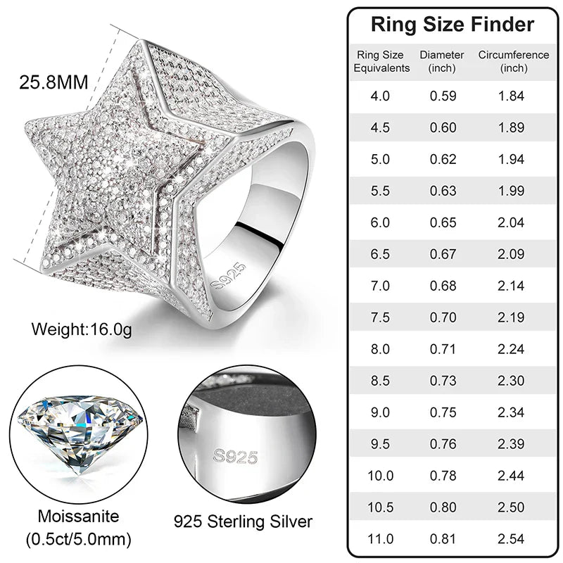 Moissanite Star Ring in White Gold