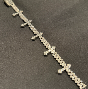 Iced Out Cross Bracelet in White Gold - 6mm