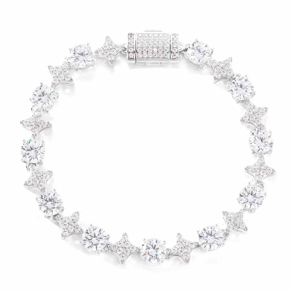 Moissanite Star and Tennis Bracelet in White Gold - 6mm