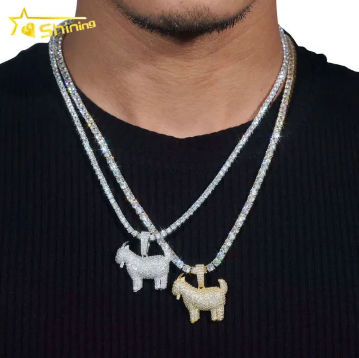Moissanite Iced Out Goat Pendant