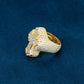 Moissanite Baguette Cross Ring in Yellow Gold