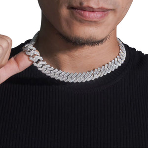 ICETRAY Prong Cuban Link Chain in White Gold - 15mm
