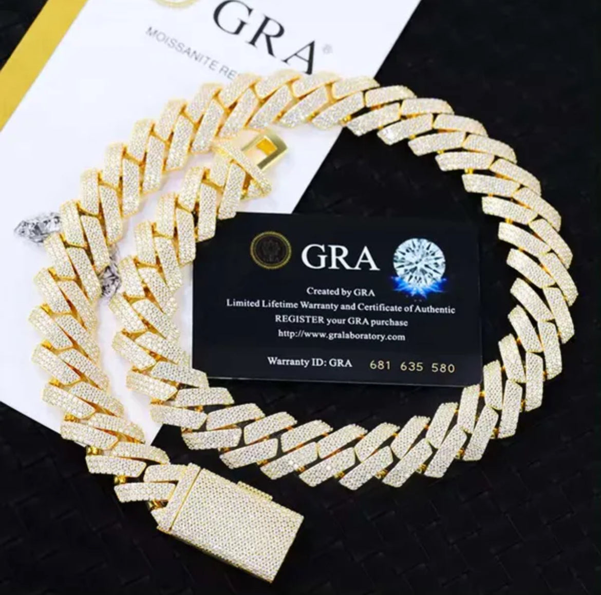 Moissanite Prong Cuban Link Chain in Yellow Gold - 15MM