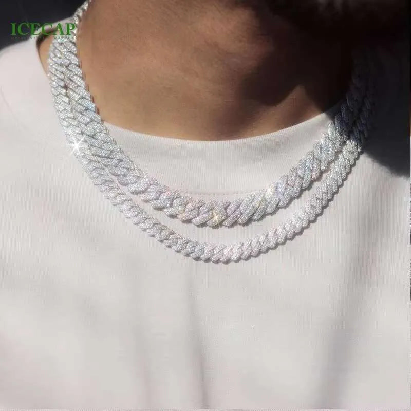Moissanite Prong Cuban Link Chain in White Gold - 12mm