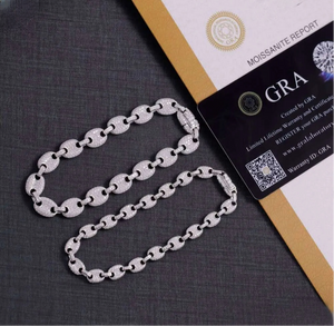 Iced Out Puff Link Bracelet in White Gold - 8mm