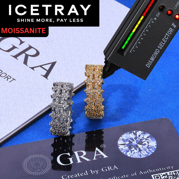 ICETRAY Deluxe Moissanite Double Row Cross Ring