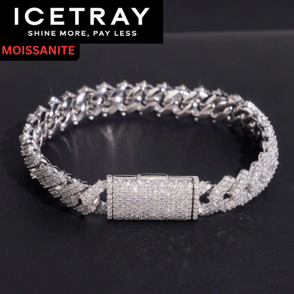 ICETRAY Deluxe Moissanite Prong Cuban Link Bracelet in White Gold