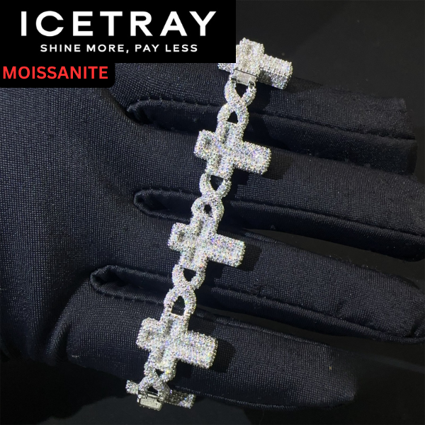 ICETRAY Deluxe Moissanite Infinity Link Cross Bracelet in White Gold