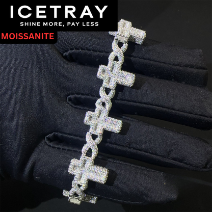 ICETRAY Deluxe Moissanite Infinity Link Cross Bracelet in White Gold
