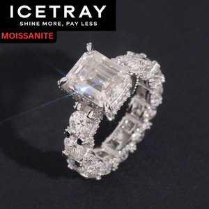 ICETRAY Deluxe Moissanite 5ct Emerald Cut Pave Set Engagement Ring