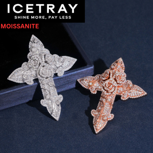 ICETRAY Deluxe Moissanite Cross with Flowers Pendant