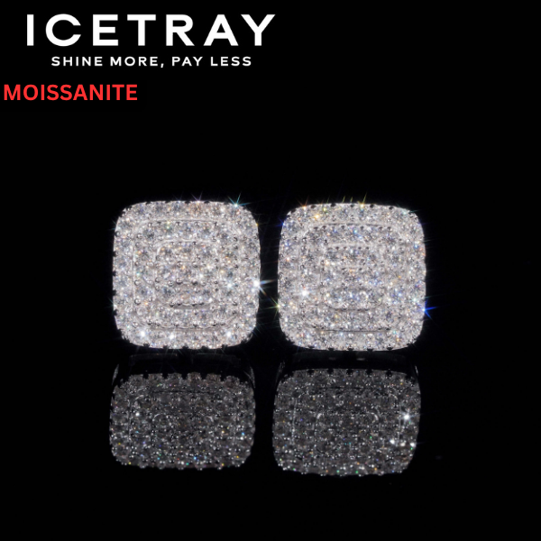 ICETRAY Deluxe Moissanite Square Earrings in White Gold