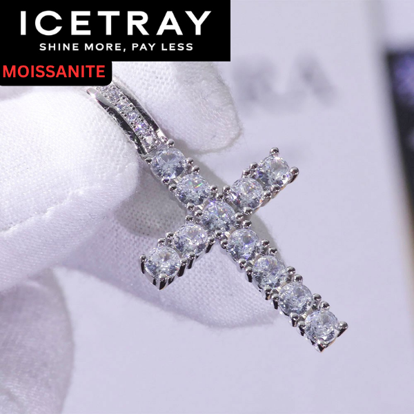 ICETRAY Deluxe Moissanite Cross Pendant in White Gold