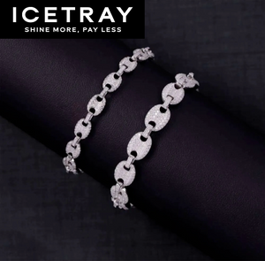 Iced Out Puff Link Bracelet in White Gold - 8mm
