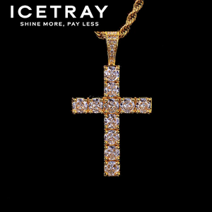 Iced Out Cross Pendant in White or Yellow Gold