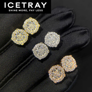 ICETRAY Round Cut Iced Out Stud Earrings