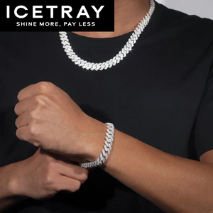 ICETRAY Prong Cuban Link Chain + Bracelet in White Gold Bundle - 15mm