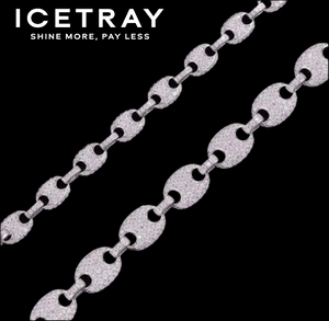 Iced Out Puff Link Bracelet in White Gold - 6mm